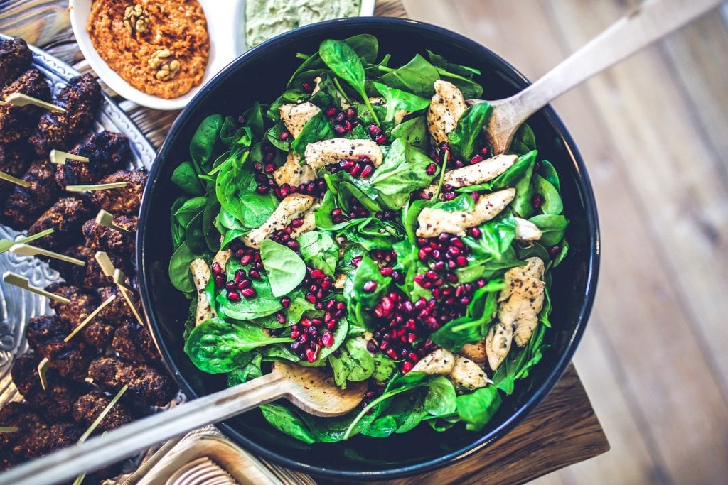 plate of healthy green vegetables and salad